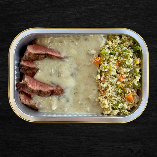 STEAK WITH SAVORY QUINOA AND MUSHROOM SAUCE (700G)