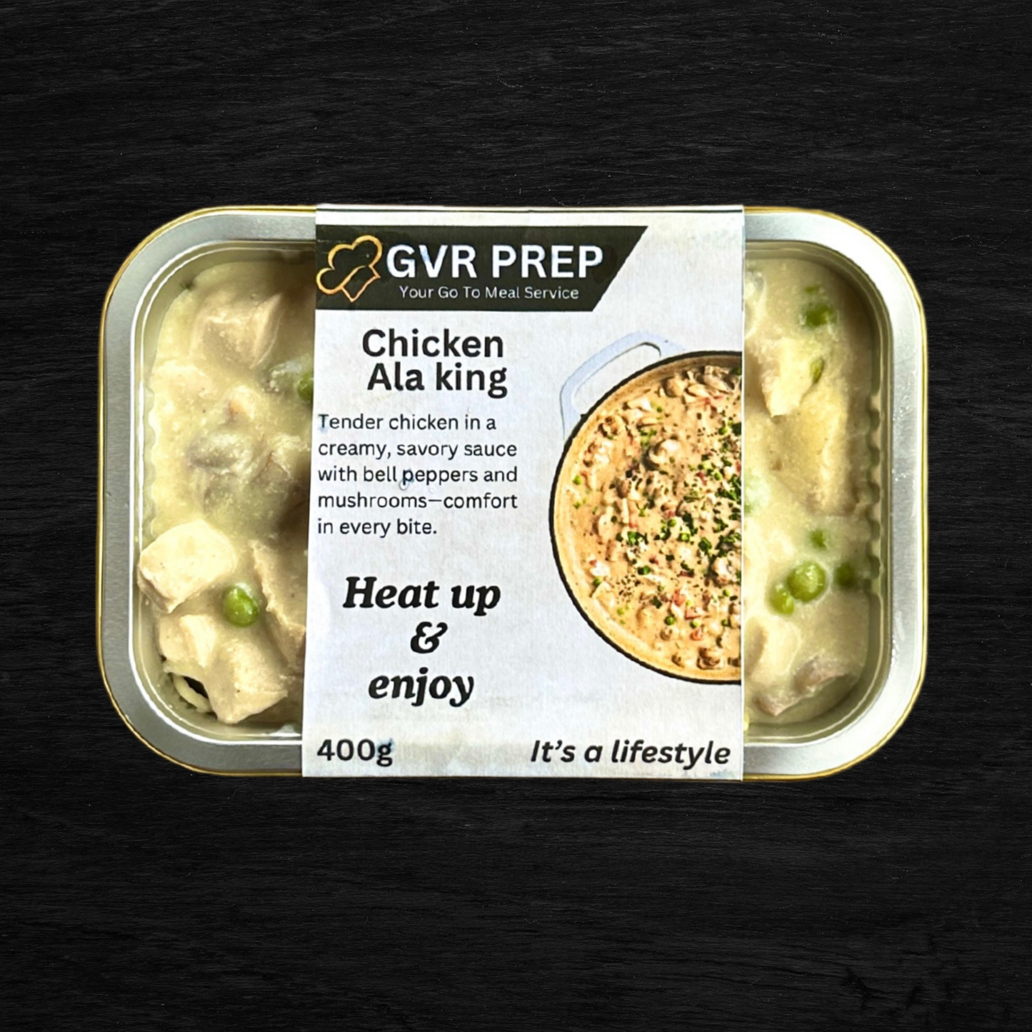 ready made, home cooked, cooked meals, cooked meals delivered to home, home delivered cooked meals, buy home cooked meals, home meals to cook, chicken ala king pasta, GVR Prep, Plated