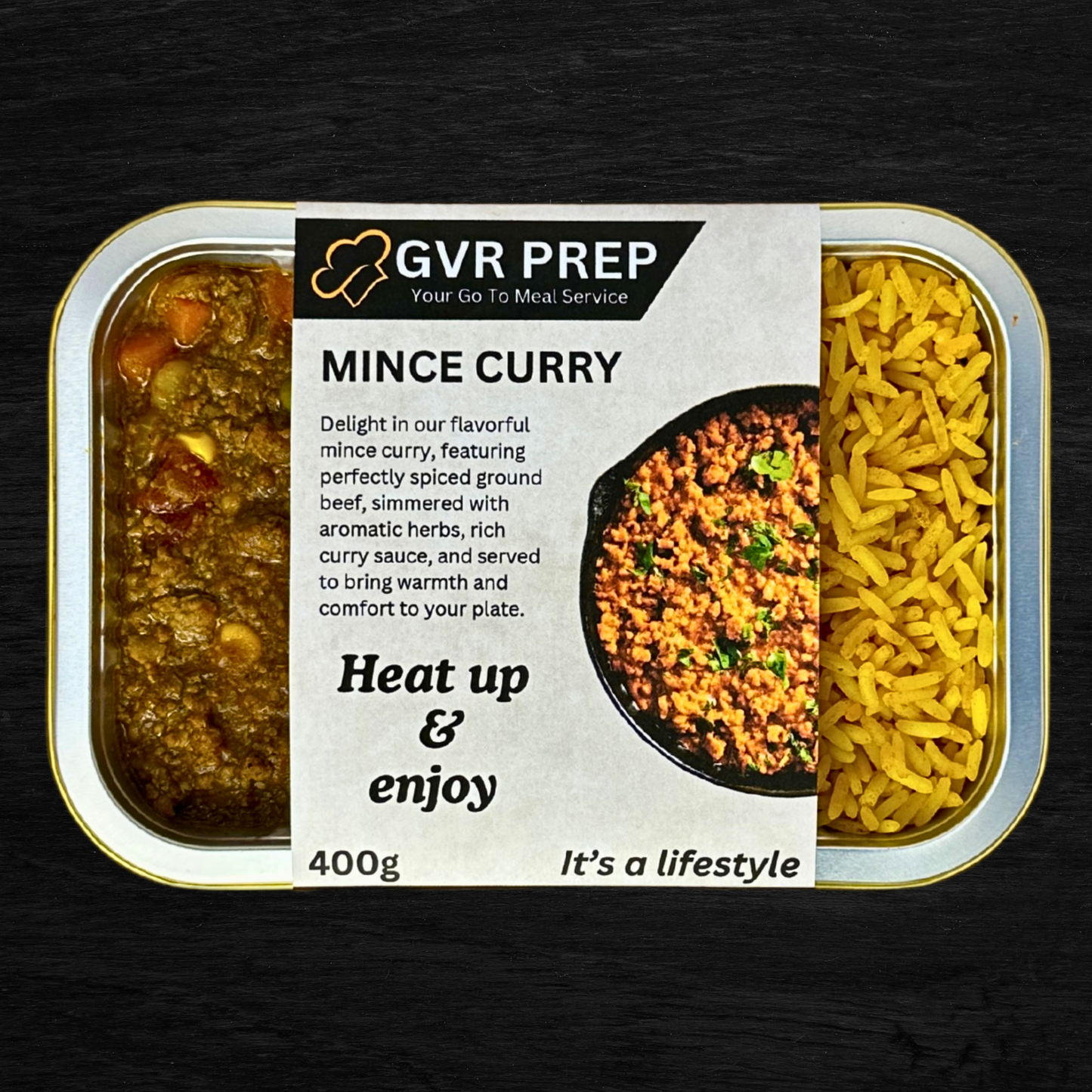 curried mince and rice, cook at home meals, home cooked meals, ready made, home cooked, pre made meals delivered to your door, prepared food delivered to your door. cooked meals, GVR Prep, Plated