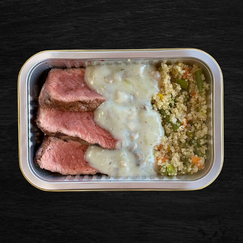 STEAK WITH SAVORY QUINOA AND MUSHROOM SAUCE (300G)
