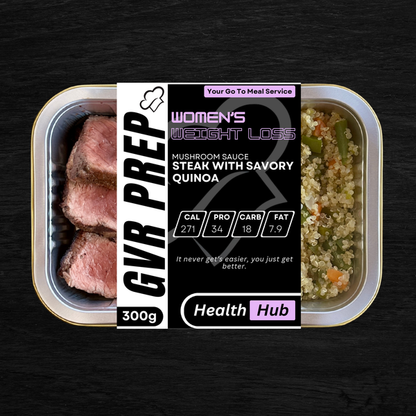 STEAK WITH SAVORY QUINOA AND MUSHROOM SAUCE (300G)