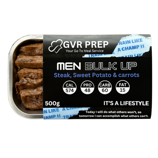 meal prep online, healthy food prep delivery, prepared meals near me, Ready made, frozen meals, GVR Prep, fitness meals, bulking meals, gym, meal prep, meal prep delivered, fitness meals delivered, fit meals, gym meals delivered, ready made meals, healthy ready made meals, pre prepared meals, meal prep meals, food prep meals, Bulking Meals, Bulking Meals Steak, sweet potato & Carrots 