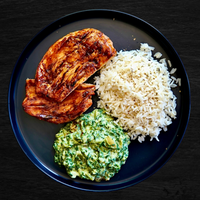 ready made, chicken, food, weekly prepared meals, healthy prepared meals, home delivered frozen meals, ready to made, made ready, creamed spinach and rice, rice & cream spinach, GVR Prep, Plated