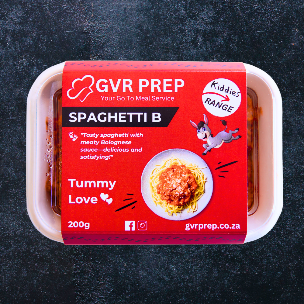 Kiddies Spaghetti Bolognese, ready-made, deliver to your door, frozen meals, gvrprep, kiddies meals, kids, healthy food delivered to your door, frozen healthy meals delivered, meal prep to your door, meal prep delivered to your door, frozen meals delivered to your door, frozen diet meals delivered, frozen meals delivered to your home, microwave meals delivered to your home, prepared frozen meals delivered, pre made frozen meals delivered, GVR Prep, Packed, Kiddies Meals, Children 